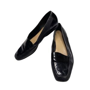 Enzo Angiolini Black Leather Square Toe Loafers Flats Size 9.5M Office Business